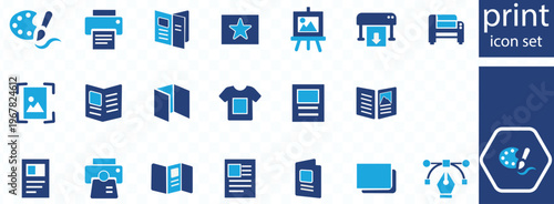 A collection of blue print and design icons depicting various media and creative tools is displayed high quality professional detailed modern elegant stylish