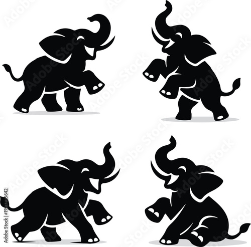 Playful Elephant stylized silhouettes Vector element collections.