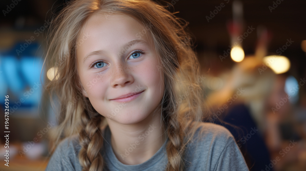 Obraz premium Beautiful girl portrait looking at the camera with a cheerful and natural smile
