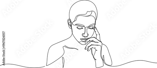 Woman Thinking with Hand on Face.