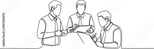 Three Businessmen Discussing Documents Together.