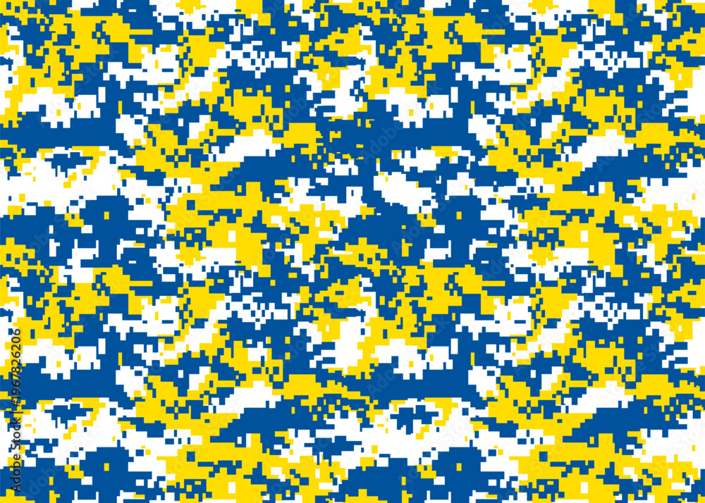 Fototapeta premium Blue yellow pixel camouflage pattern seamless digital abstract background