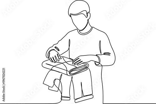 Man folding and ironing a shirt.