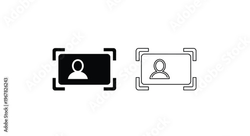 Two black and white icons depicting a person within a camera frame