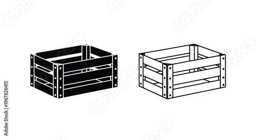 Two wooden crates one black and one white shown in a simple line drawing