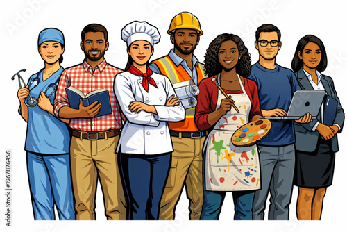 Diverse group of people standing together outdoors in casual attire