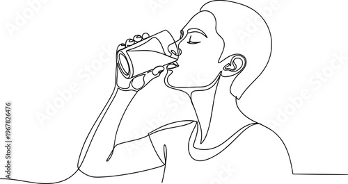 Man drinking from a bottle.