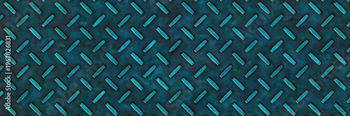 Teal Diamond Plate Metal Texture Background with Industrial Pattern