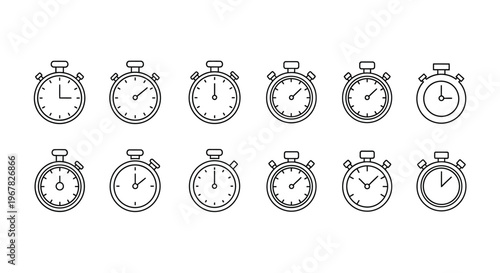 Collection of minimalist stopwatch icons arranged in a grid pattern