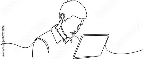 Man looking at a tablet computer.