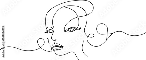 Woman Face Line Art Portrait.