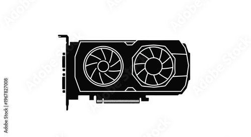 Silhouette of a modern graphics card with dual fans isolated on white