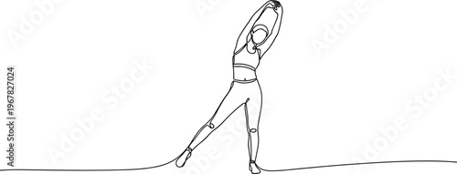 Woman in athletic wear stretching body.