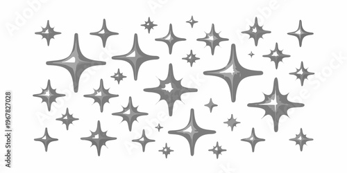 A scattering of gray starburst shapes against a plain white background