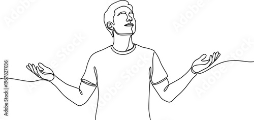 Man with hands up in gesture.