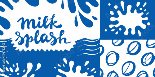 Blue milk splashes and waves in a patterned illustrative design