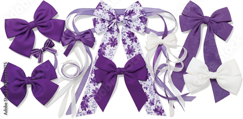 Purple and White Hair Bows on White Background
