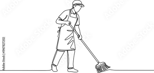 Man cleaning with a broom.