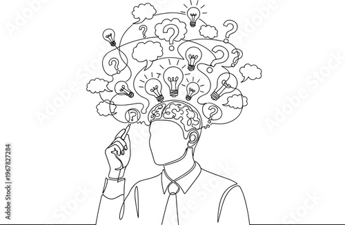 Man with creative thoughts in head.