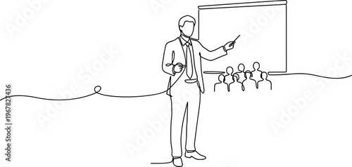 Businessman giving presentation to audience.