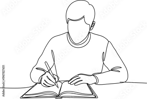 Man writing in open book.