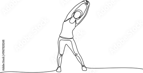 Young woman stretching her arms up.