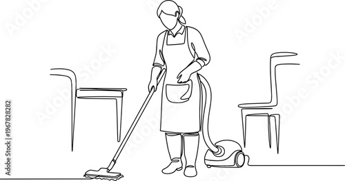 Woman Cleaning with Vacuum Cleaner.