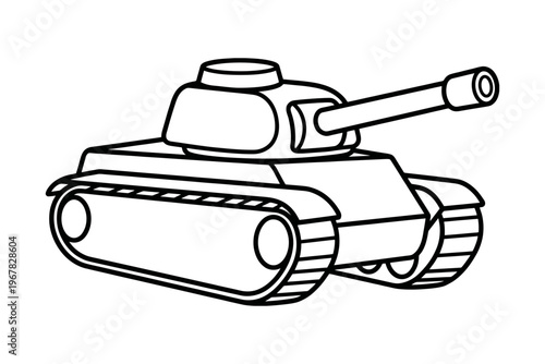 Military tank with long gun barrel in action