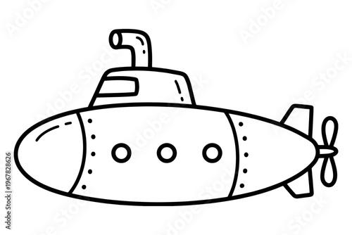 Vintage submarine illustration in simple black line art style