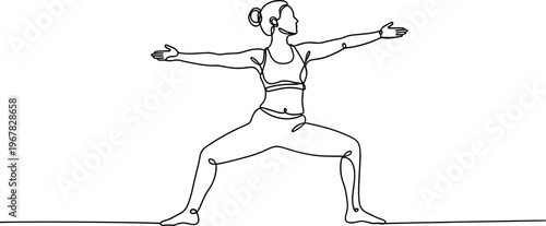 Woman in Warrior Yoga Pose Stretching.