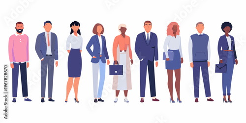 Diverse group of professionals standing in a row illustrated style