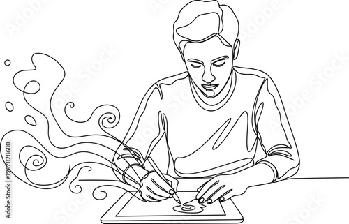 Man drawing on digital tablet.