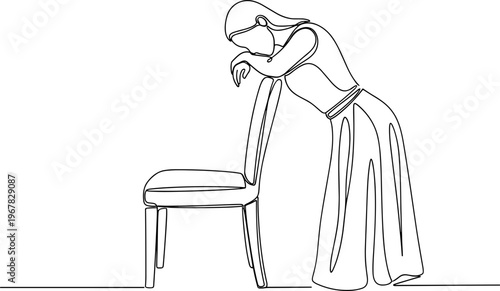 Woman Leaning on Chair in Distress.