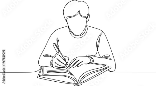 Man sitting and writing in book.