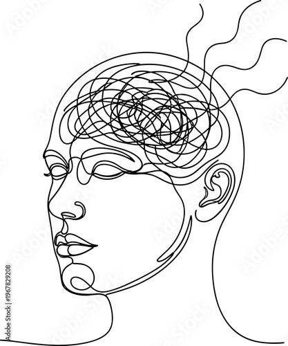 Confused woman with tangled thoughts.