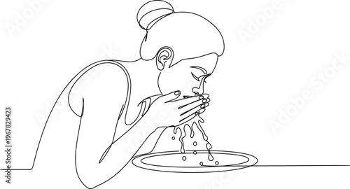 Woman Washing Face with Water.