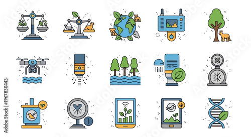 Smart Farming Technology Icons: Agriculture, Innovation, Sustainability, and Nature