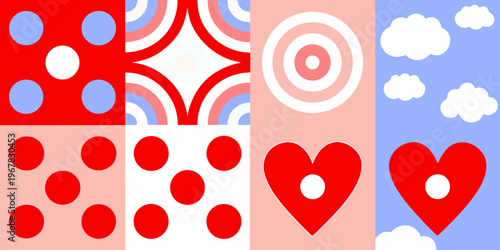 Colorful geometric patterns arranged in a grid of nine squares