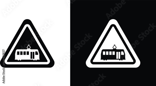 Tramway caution traffic sign