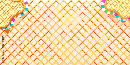 A colorful waffle pattern fills the frame with geometric shapes