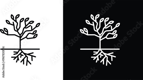 Tree with roots and leaves icon