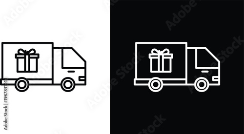 Truck carrying gift box icon