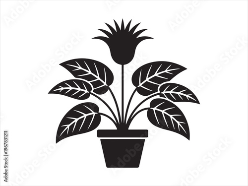 Potted houseplant silhouette vector illustration isolated on white background. minimal style for home design