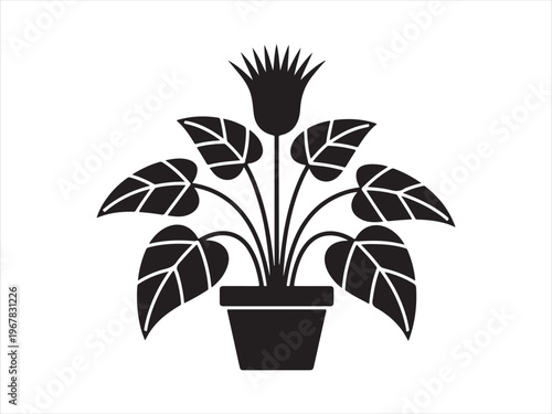 Potted houseplant silhouette vector illustration isolated on white background. minimal style for home design