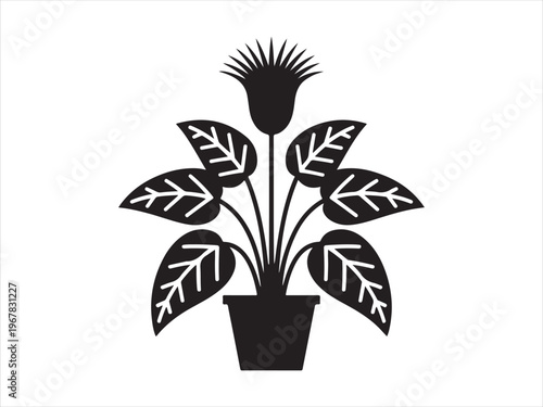 Potted houseplant silhouette vector illustration isolated on white background. minimal style for home design