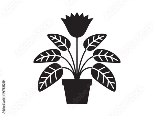 Potted houseplant silhouette vector illustration isolated on white background. minimal style for home design