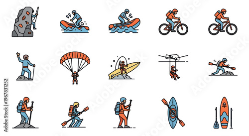 Extreme Sports Icons Set: Adventure, Activity, and Outdoor Recreation Collection