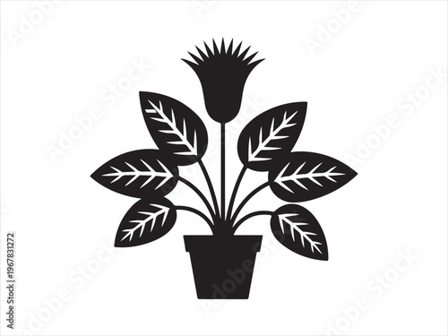 Potted houseplant silhouette vector illustration isolated on white background. minimal style for home design