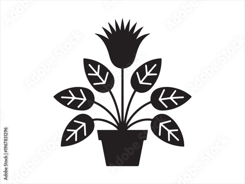 Potted houseplant silhouette vector illustration isolated on white background. minimal style for home design