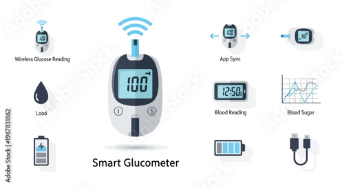 Smart Glucometer Set: Blood Sugar Monitoring, Health Tracking, Data Sync